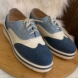 Mochi | Blue White Lace Up Girlhood Core Shoes 37 (US 6/7)
